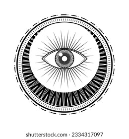 mysterious magical monochrome eye moon  vector design