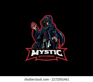 Mysterious man mascot logo design. Vector illustration Mysterious man in robe. Logo illustration for mascot or symbol and identity, emblem sports or e-sports gaming team