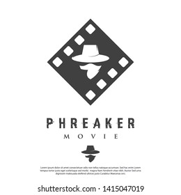 mysterious man movie logo vector, modern black and white