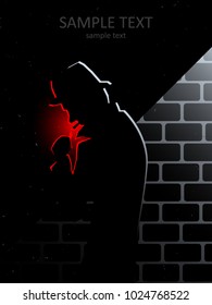 Mysterious Man Smoking In Dark Alley At Night, Urban Cinematic Vector