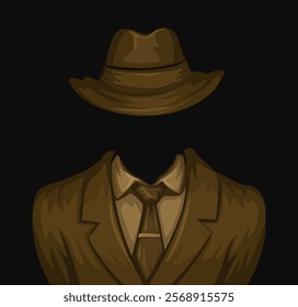 Mysterious Man Wearing Suit And Hat On dark Background Illustration Vector