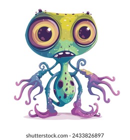 Mysterious Monster Alien Cartoon Vector Illustration Bizarre Features and Vibrant Colors for your work's logos, T-shirt merchandise, stickers, label designs, posters, greeting cards, and advertising