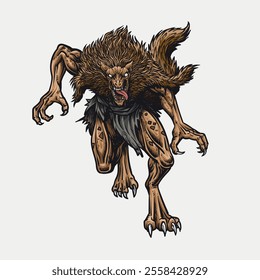 mysterious monster skinwalker figure, vector illustration.