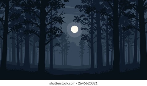 Mysterious Moonlit Forest at Night