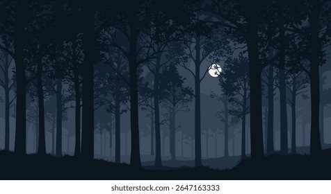 Mysterious Moonlit Forest Scene with Silhouette of a Creature
