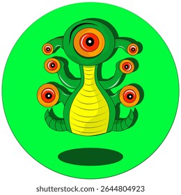 Personagem monstro verde misterioso e com vários olhos, perfeito para projetos de design abstratos, de fantasia ou peculiares.