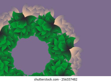 Mysterious muted floral pattern of green leaves and white-lilac petals, peeping out from behind the corner.