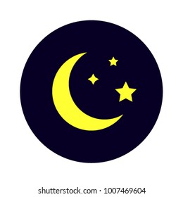 Mysterious night sky moon and stars on deep blue background flat vector illustration good night relaxation sleeping nighttime moonlight rest halfmoon moonlight midnight icon symbol astronomy app logo.