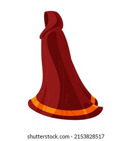 mysterious red Cloak of magic character. Vector illustration of clothes flying on wind. Cartoon Dracula cloak, superhero cape with hood isolated on white