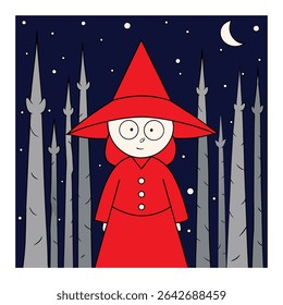 A mysterious red witch roams the midnight forest, cloaked in magic and moonlight, casting spells and guarding ancient secrets beneath the whispering trees.
