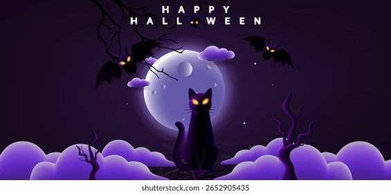 Uma atmosfera misteriosa e assustadora de Halloween à noite. A atmosfera é cheia de profundidade e está cheia de elementos que simbolizam este festival.
