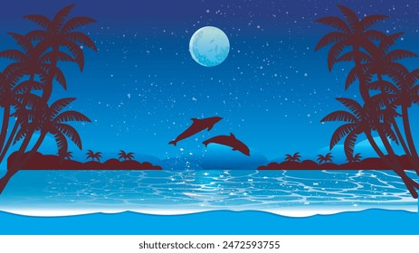 Mysterious sea at night in a tropical country