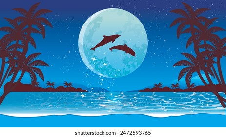 Mysterious sea at night in a tropical country