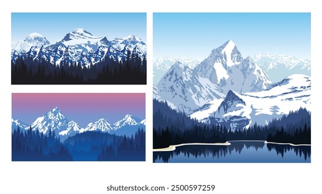 Mysterious snow mountain landscape vector