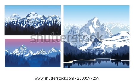 Mysterious snow mountain landscape vector