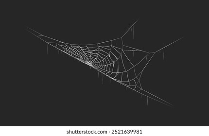 Misteriosa teia de aranha no ícone de vetor realista de canto escuro. Web adicionando toque assustador para Hallows decoração 3d ilustração de objeto em preto