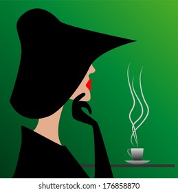 mysterious stranger in a black hat,  vector  illustration