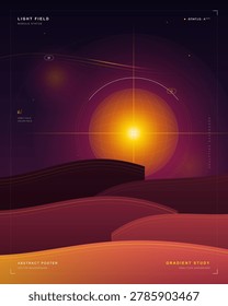 A mysterious unidentified flying object hovers above a vast desert landscape during a vibrant sunset, casting a dramatic glow under a starry night sky.