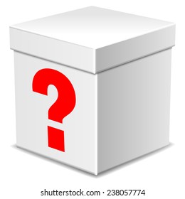 Mysterious White Box With Question Mark Isolated On White