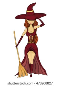 Mysterious witch with broom