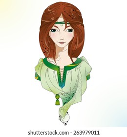 Mysterious witch. Scandinavian girl. Lady Willow. Vector illustration