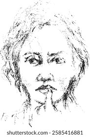 Mysterious Woman Sketch – Artistic Black and White Portrait finger on her mouth