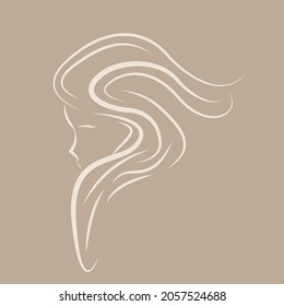 A mysterious woman vector line art with long wavy hair