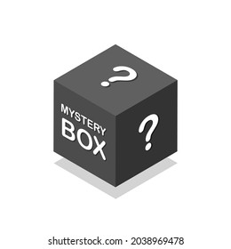 Mystery black box isometric icon. Secret prezent. Lucky prize concept. Vector illustration isolated on white background