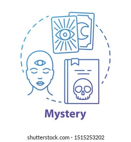 Mystery blue concept icon. Occult books idea thin line illustration. Mysticism, taromancy & esoteric literature. Fortune telling and divination. Vector isolated outline drawing