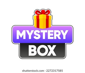 Banner der Mystery Box. Gegenwart geheime Überraschung. Geschenk- und Fragesymbol der Mystery Box. Vektorgrafik.