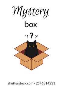 Mystery box with black cat icon. Clipart image isolated on white background