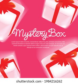 Mystery Box Hand Written In Front Flying Gift Box With Ribbon Tied Girly Pink Background 