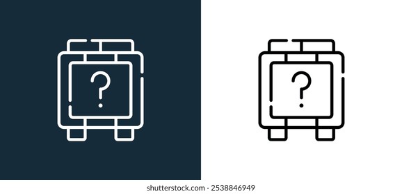 ícone de caixa de mistério isolado em cores brancas e pretas. caixa de mistério contorno linear ícone vetor da coleção mágica para aplicativos móveis, web e ui.