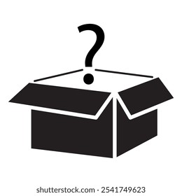 Mystery box icon. Question mark vector. Unopened package shape. Black box symbol.