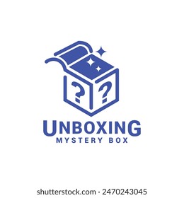 Mystery box with line art style logo design. Minimalist logo icon template.