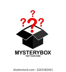 Mystery Box Logo, Vektordesign. Geeignet für Geschäfts-, Web-, Bildungs-, Mysterium- und Fragezeichen