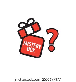 Mystery box. Packaging for concept design. Surprise present. Package design. Help symbol. Question mark icon. Vector stock illustration.