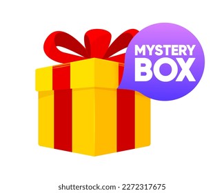 Caja de misterio. Presente sorpresa secreta. Icono de regalo y pregunta de la caja misteriosa. Diseño isométrico. Ilustración vectorial.