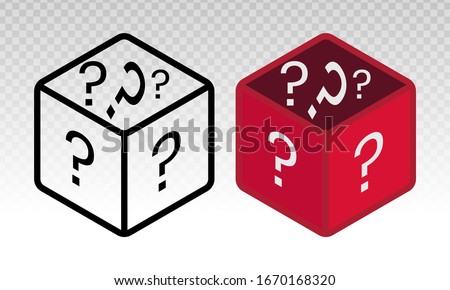Mystery box or random loot box and gift box with line art vector icon for games and apps