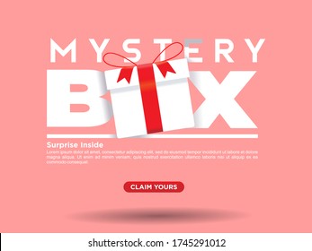 Mystery Box Simple Modern Clean Big Text Web Template With Call To Action Claim Yours Button Vector Concept