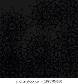 Mystery Chaotic Network Calm Mandala Stars Pattern Design Pic. Messy Grey Textile Luxury Vintage Night Backdrop Gray Ornament. Dark Lace Darkness Shapes Print Folk Ornamental Black Background.