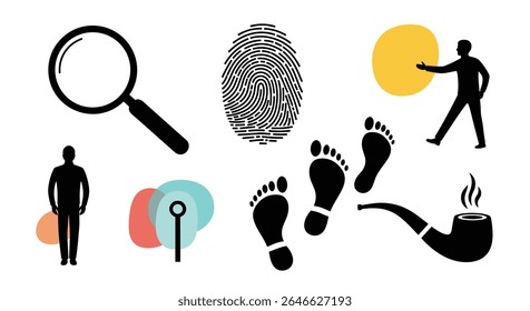 Mistério Pistas e Elementos em Vetor Ilustração Estilo Detectivos Investigação Plano de Fundo Design