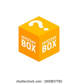 Mystery contest box, lucky prize present surprise secret. Mystery box gift question icon