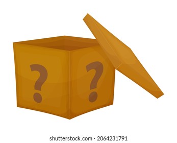 Mystery contest cardboard box. Mystery box gift question icon.