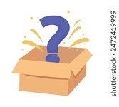 Mystery contest cardboard box with question. Mystery box gift question icon.