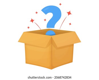 Mystery Contest Cardboard Box With Question. Mystery Box Gift Question Icon.