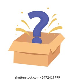 Mystery contest cardboard box with question. Mystery box gift question icon.