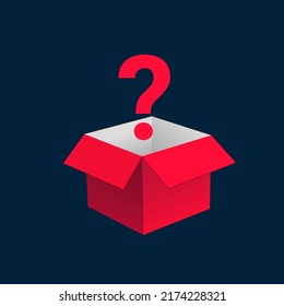 Mystery contest red box, lucky prize present surprise secret. Mystery box gift question icon