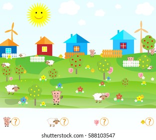 mystery find a children's game and count animals vector illustration