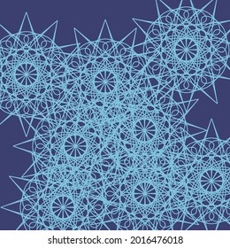 Mystery Folk Stars Blue Textile Calm Ornamental Wallpaper. Light Vintage Chaotic Lace Dark Shapes Cold Complicated Background. Indigo Turquoise Print Mandala Pattern Luxury Ice Messy Ornament.